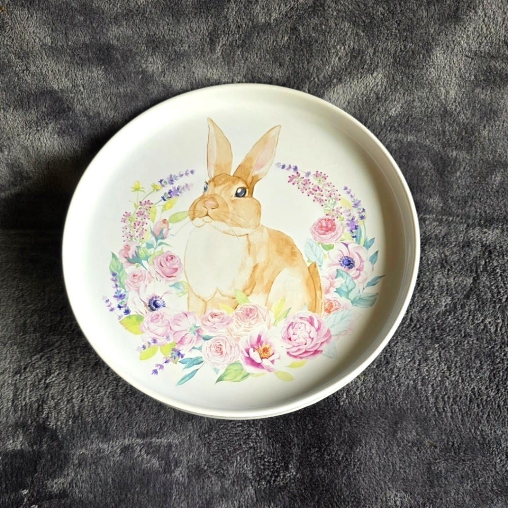 New Celebrate it 10" Easter Ceramic Cake Stand pastel multicolor spring bunny